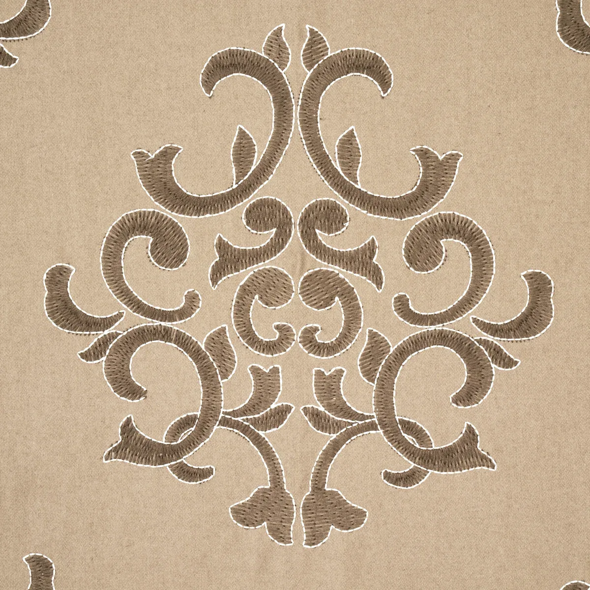 Byron Embroidered Wool fabric BUCKSKIN color by Schumacher