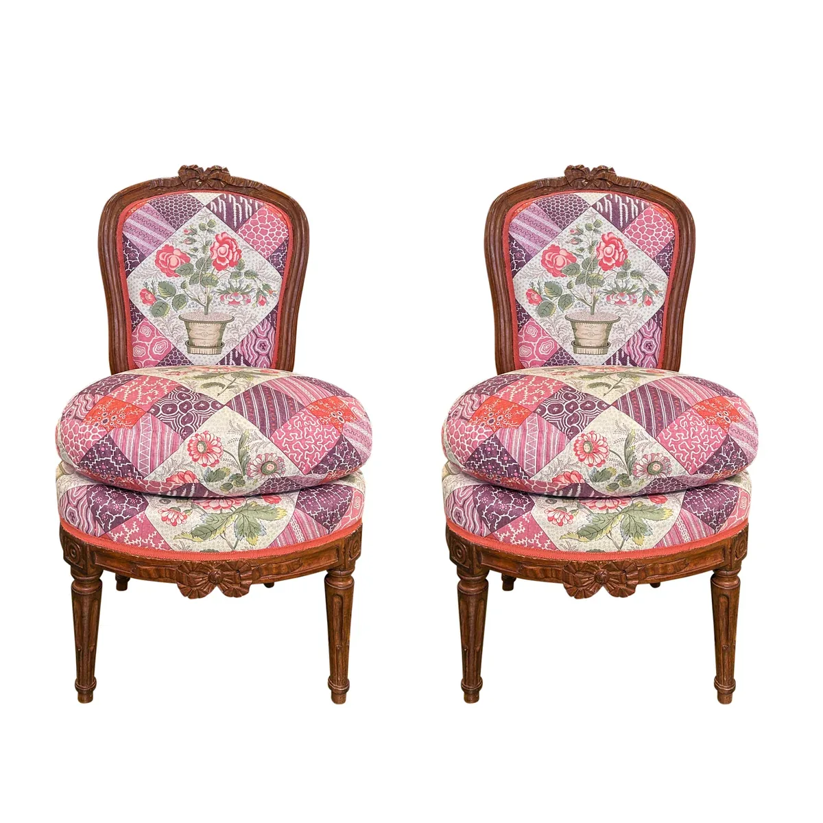 CALDWELL PATCHWORK CHINTZ fabric FUCHSIA AND PLUM color by Schumacher