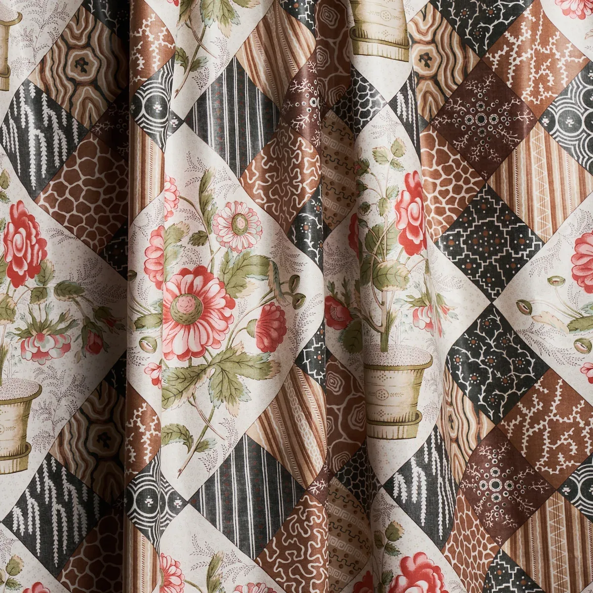 CALDWELL PATCHWORK CHINTZ Fabric – ROSE AND CHOCOLATE | Schu CALDWELL PATCHWORK CHINTZ fabric ROSE AND CHOCOLATE color by Schumacher