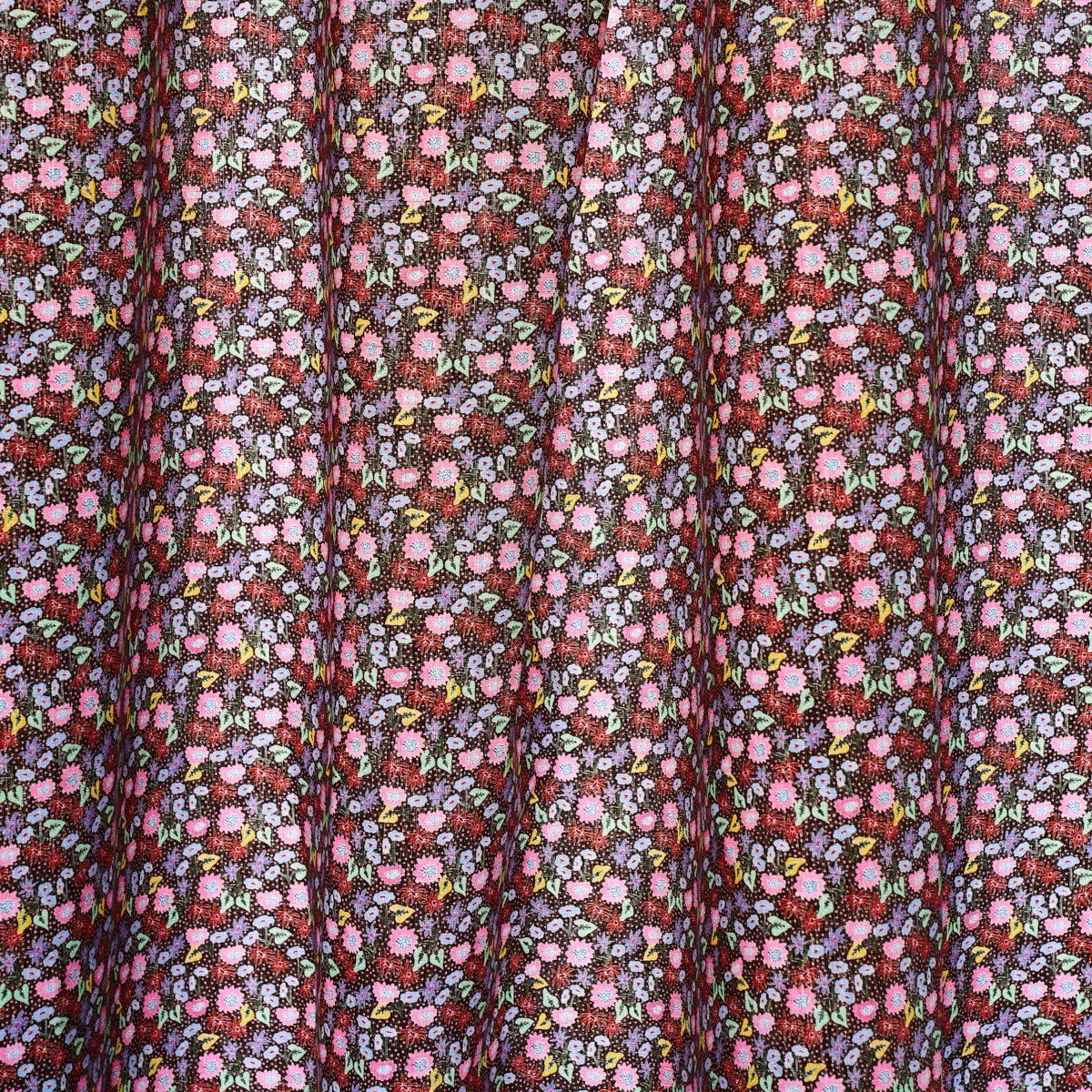 CALICO Fabric – MULTI ON BROWN | Schumacher | Wallpaper Twin CALICO fabric MULTI ON BROWN color by Schumacher