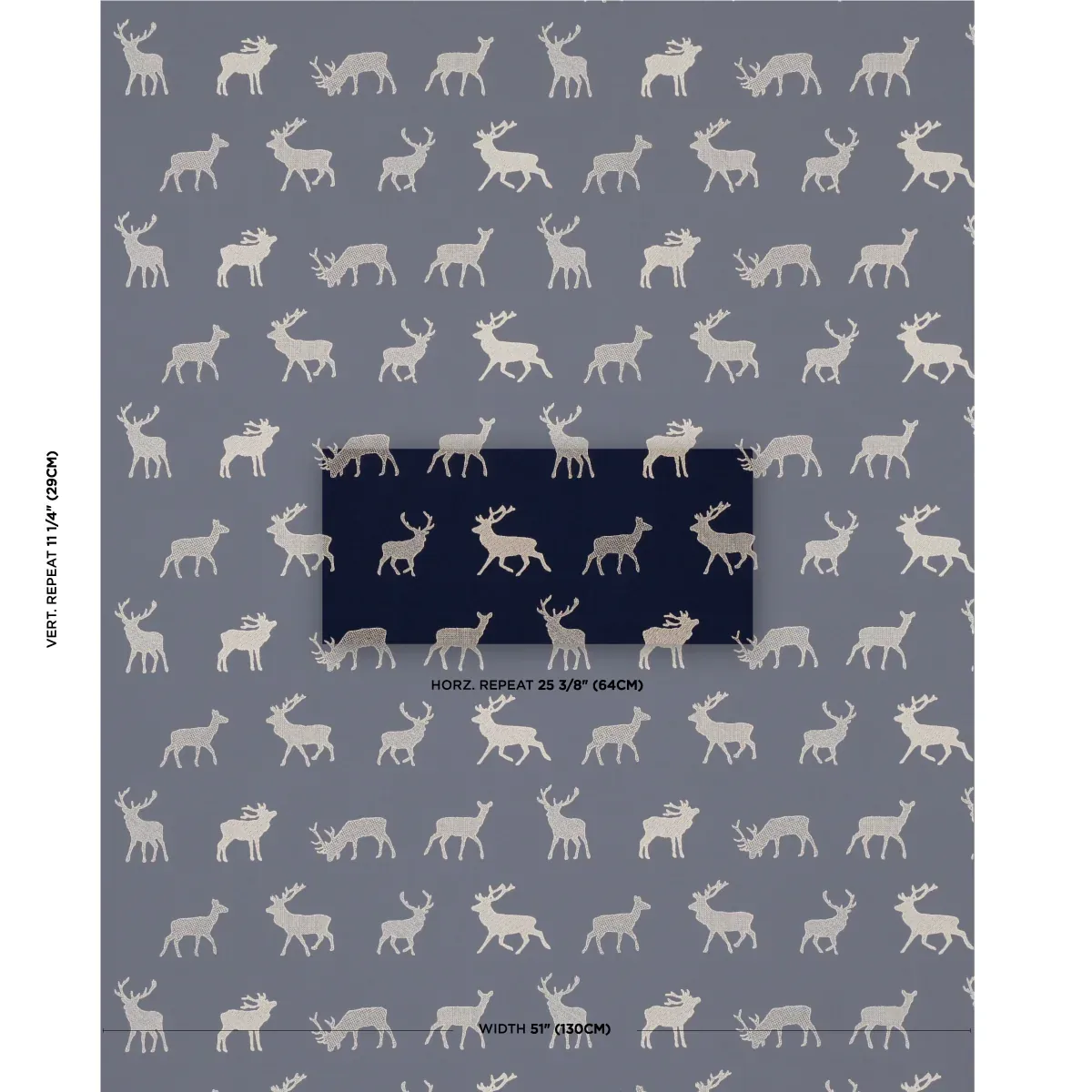 CARIBOU EMBROIDERY Fabric – NAVY | Schumacher | Wallpaper Tw CARIBOU EMBROIDERY fabric NAVY color by Schumacher