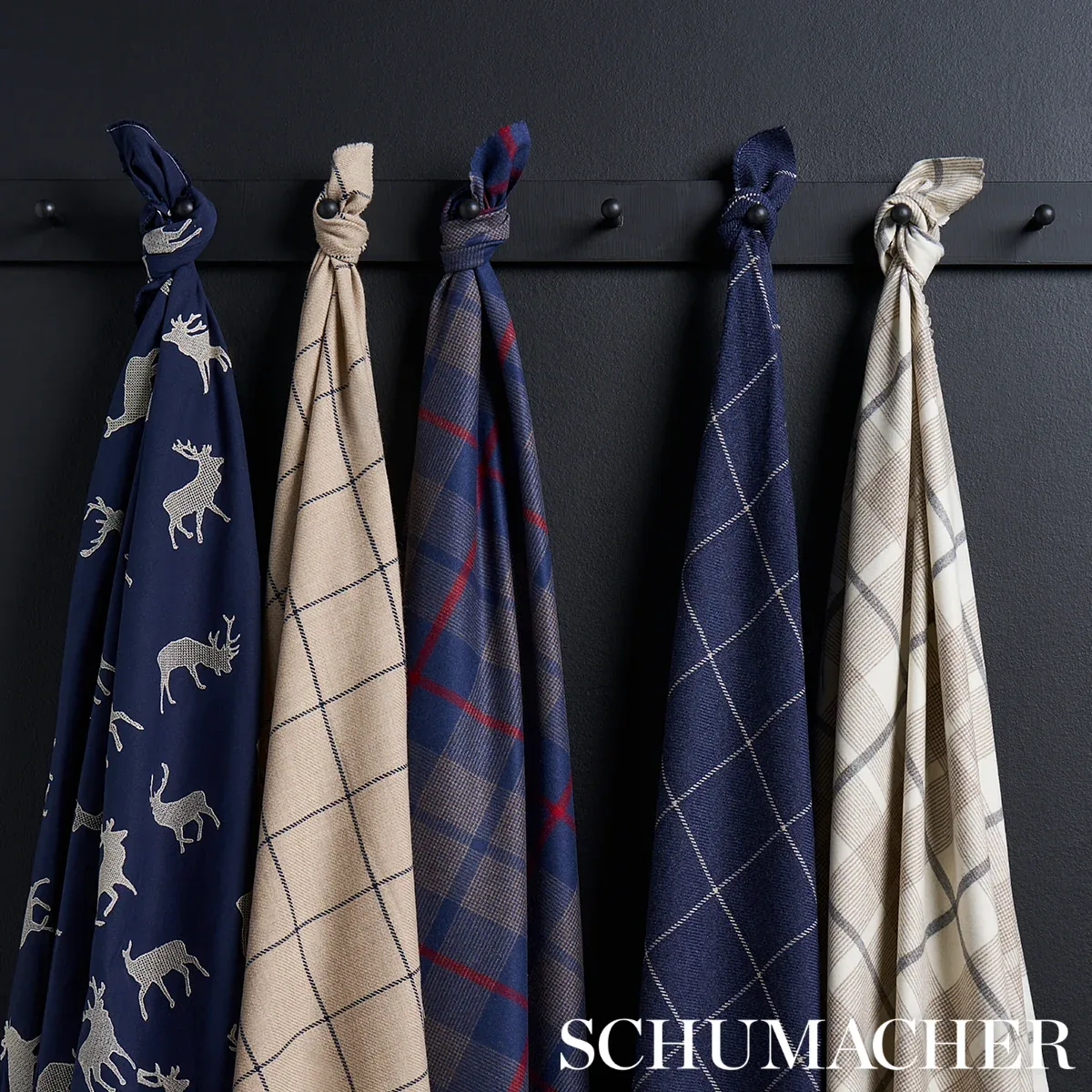 CARIBOU EMBROIDERY Fabric – NAVY | Schumacher | Wallpaper Tw CARIBOU EMBROIDERY fabric NAVY color by Schumacher