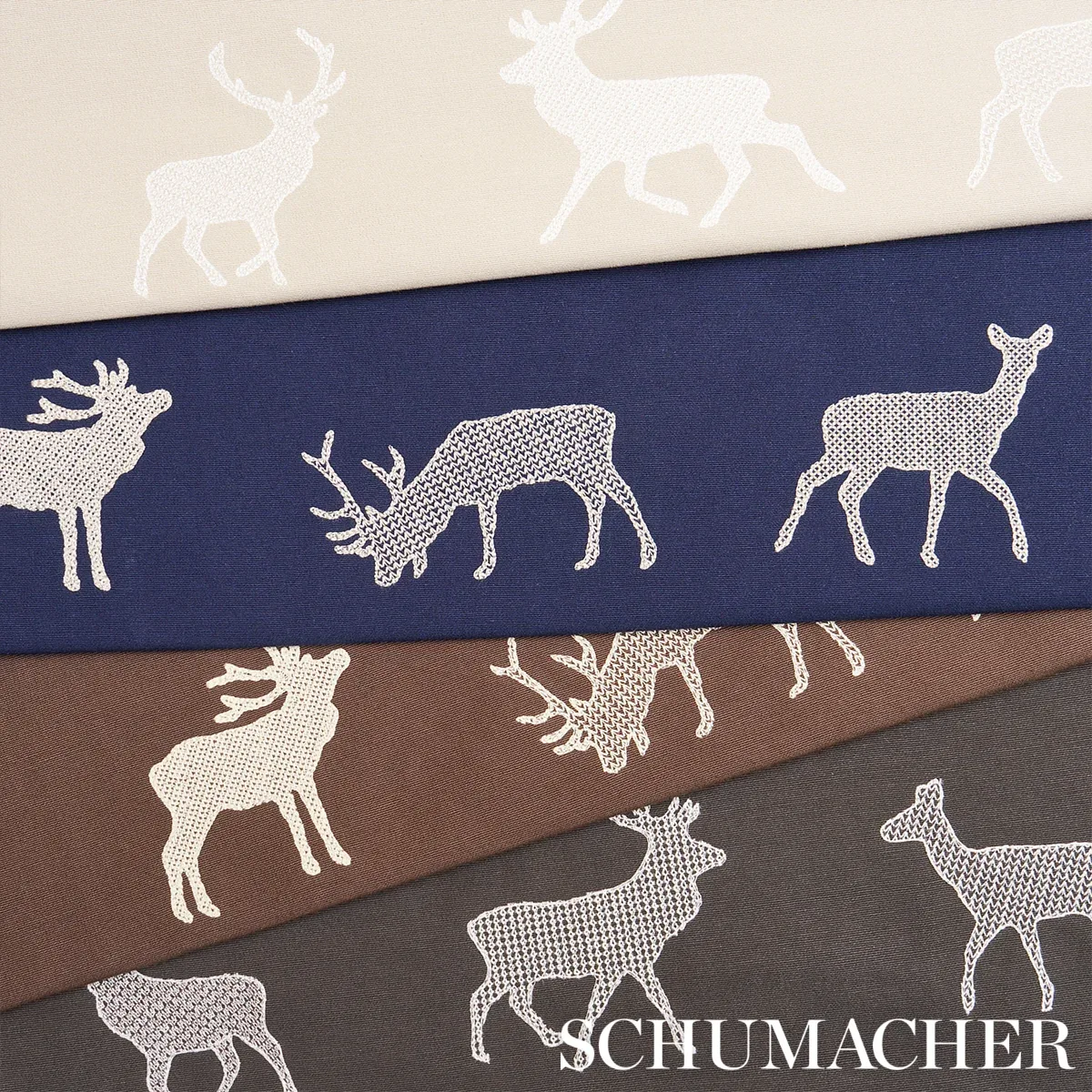 CARIBOU EMBROIDERY Fabric – NAVY | Schumacher | Wallpaper Tw CARIBOU EMBROIDERY fabric NAVY color by Schumacher