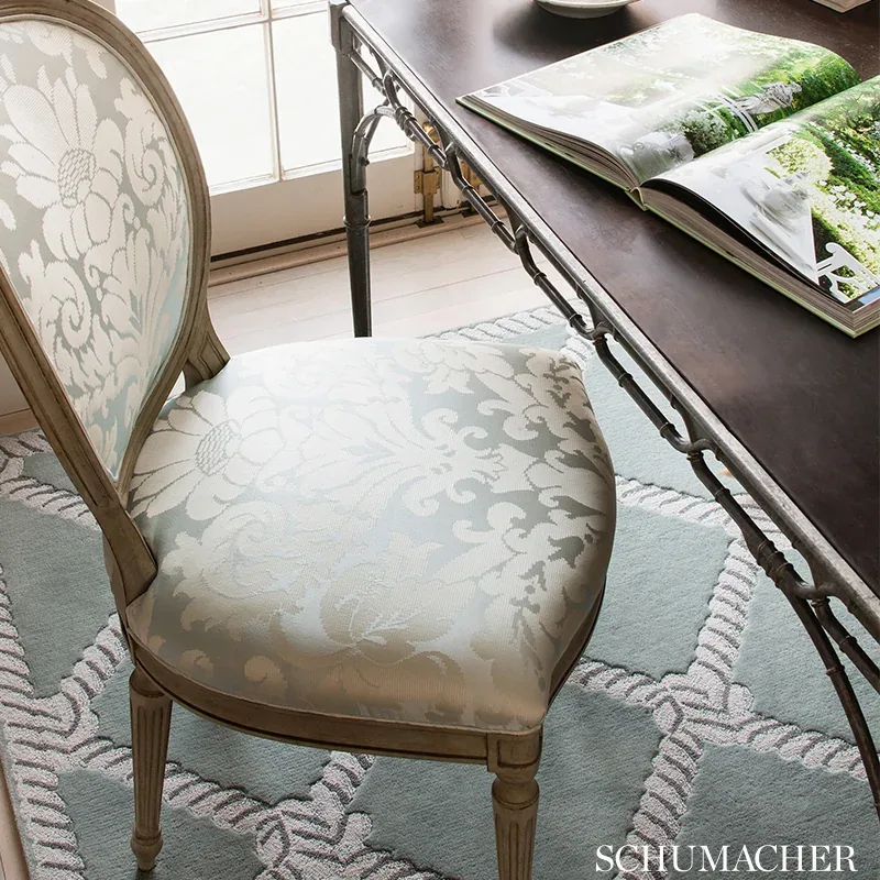 CHATEAU SILK DAMASK fabric BLUSH color by Schumacher