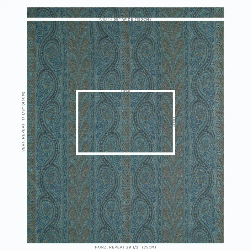 CHATELAINE PAISLEY fabric BLUE color by Schumacher