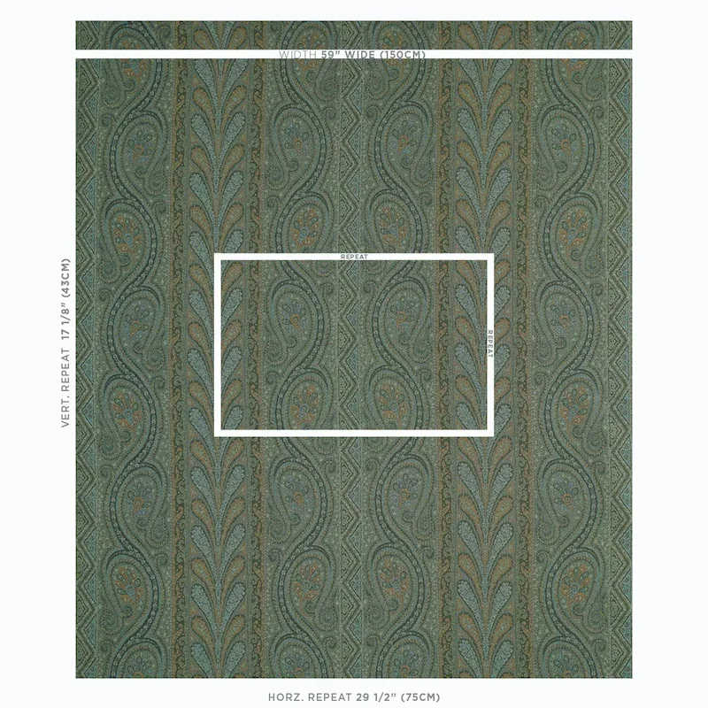 CHATELAINE PAISLEY Fabric – JADE | Schumacher | Wallpaper Tw CHATELAINE PAISLEY fabric JADE color by Schumacher