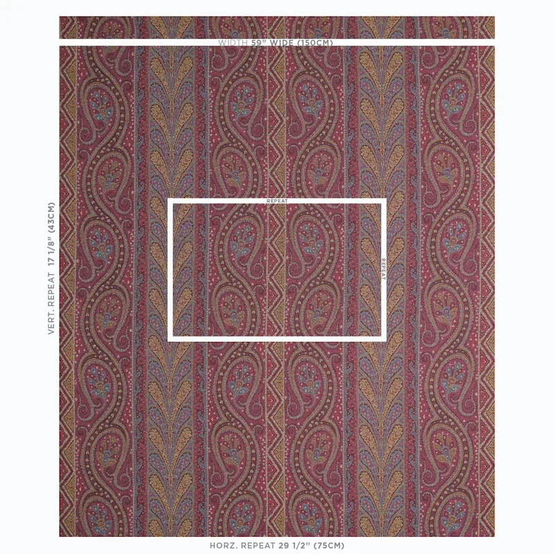 CHATELAINE PAISLEY fabric MAGENTA color by Schumacher