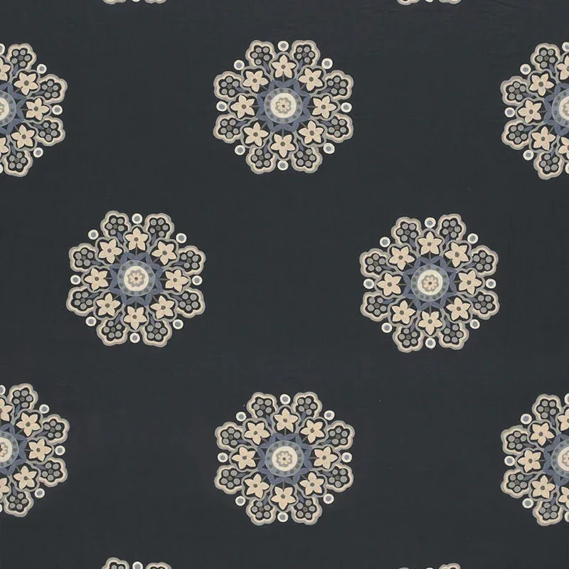 Chennai Linen Embroidery fabric MIDNIGHT color by Schumacher