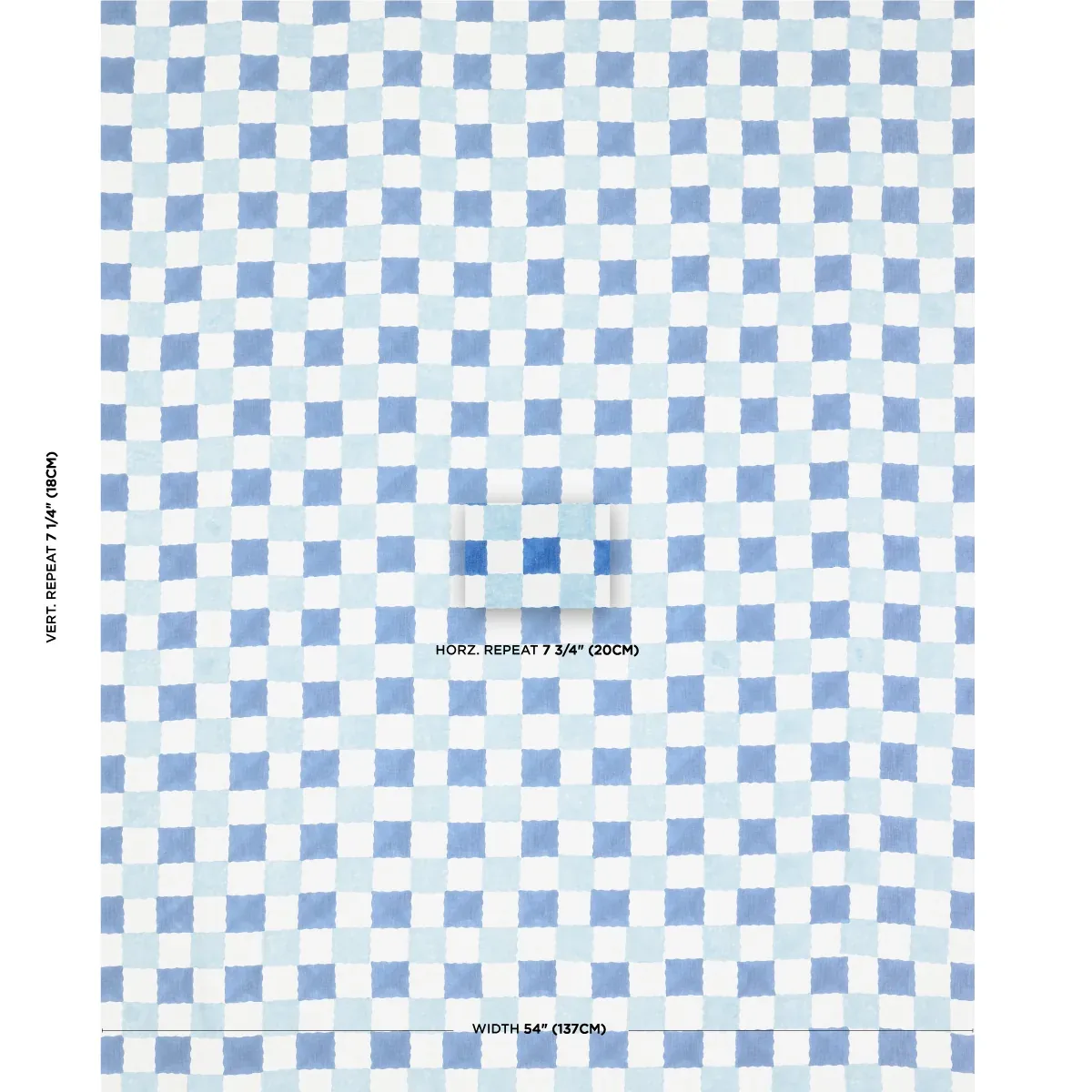Chequer Hand Block Print fabric BLUE color by Schumacher