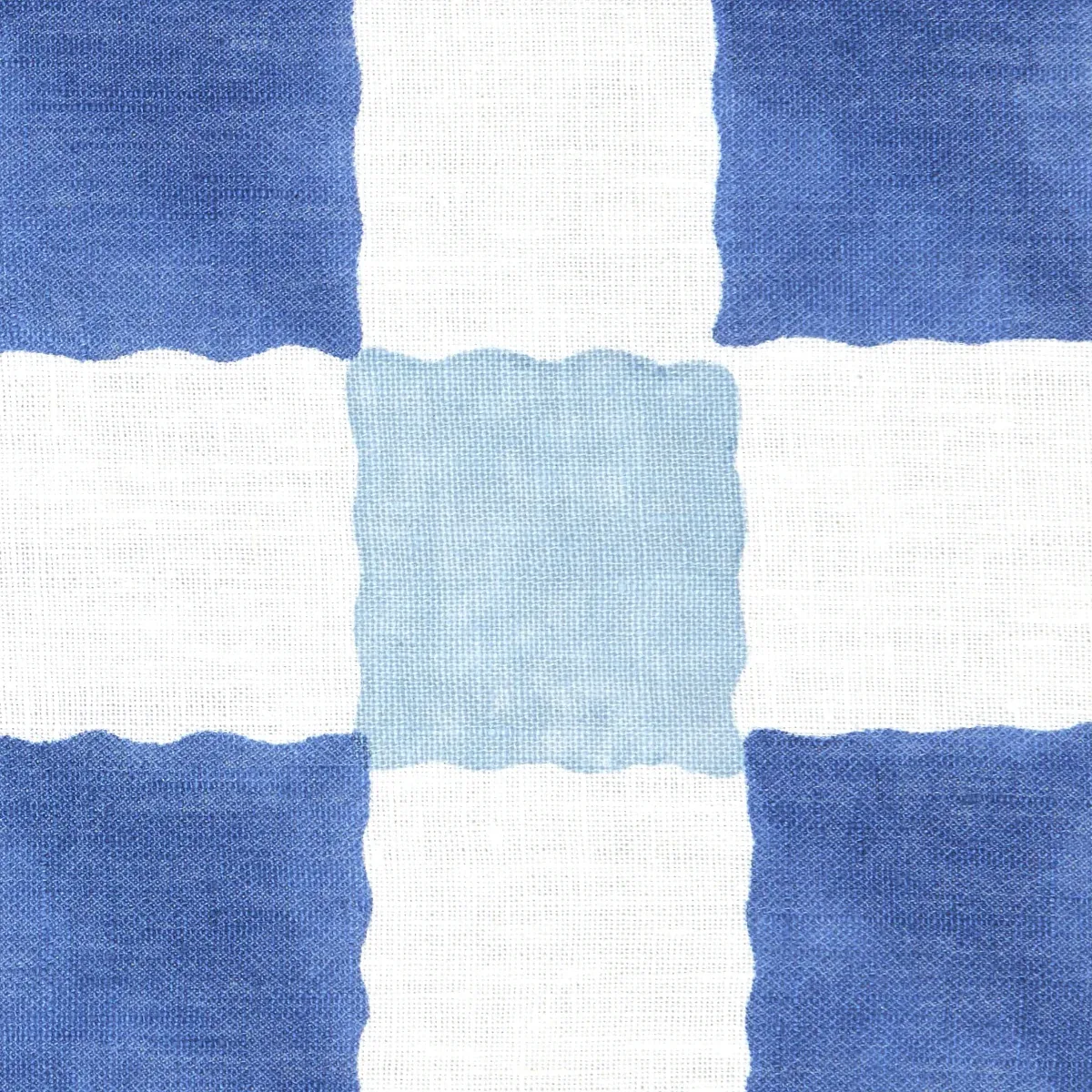 Chequer Hand Block Print fabric BLUE color by Schumacher