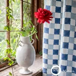 Chequer Hand Block Print fabric BLUE color by Schumacher