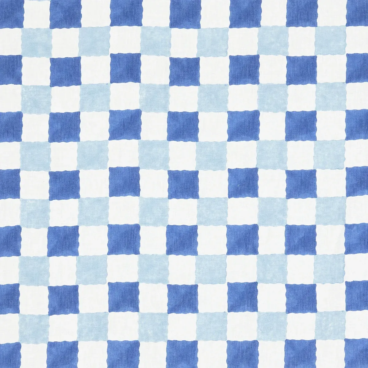 Chequer Hand Block Print fabric BLUE color by Schumacher