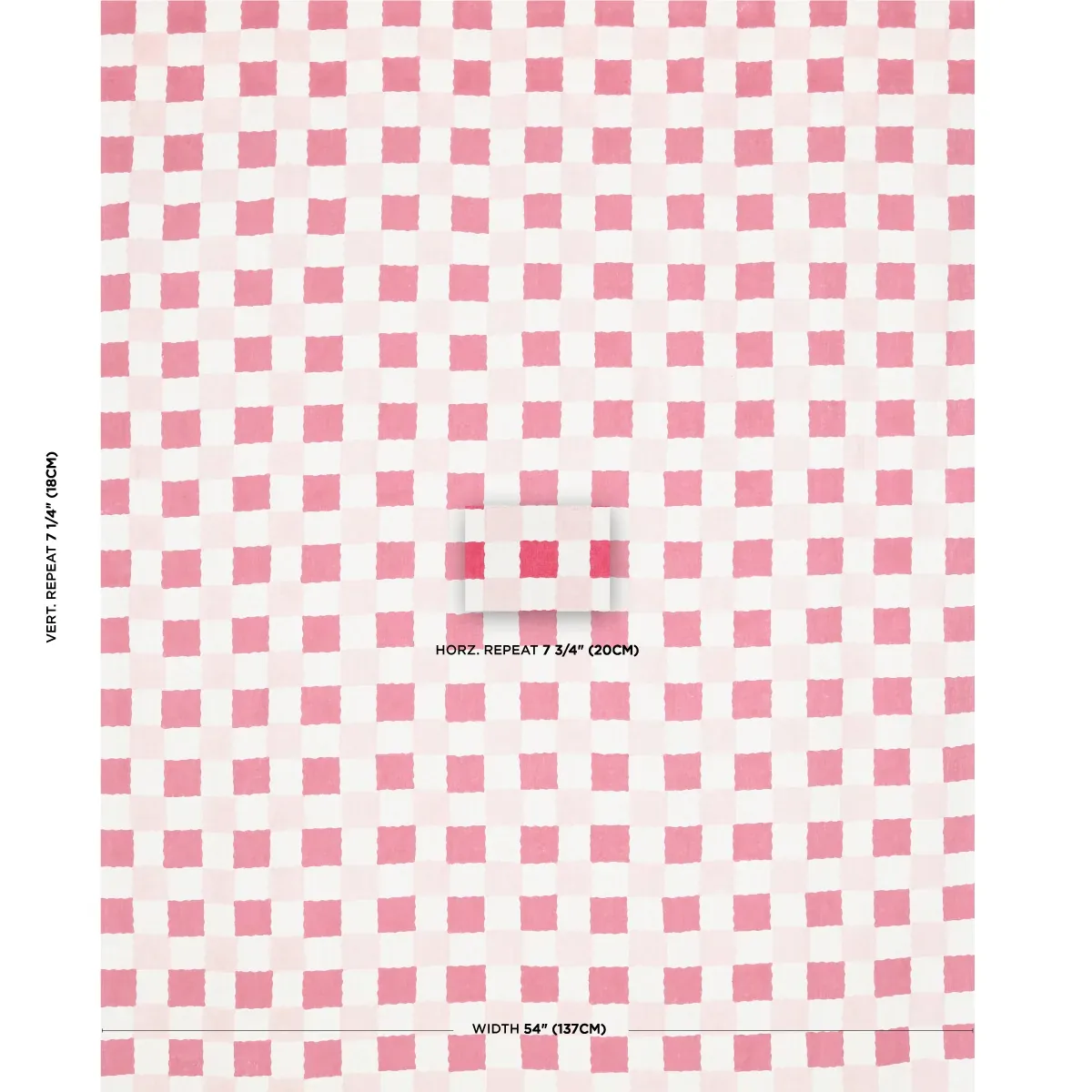 Chequer Hand Block Print fabric PINKS color by Schumacher