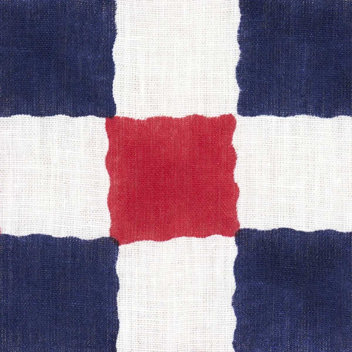 Chequer Hand Block Print Fabric – RED/NAVY | Schumacher | Wa Chequer Hand Block Print fabric RED/NAVY color by Schumacher