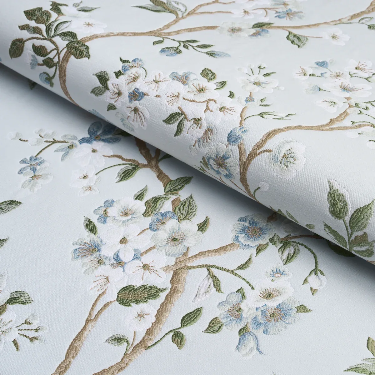 CHERRY BLOSSOM Fabric – SKY | Schumacher | Wallpaper Twins CHERRY BLOSSOM fabric SKY color by Schumacher