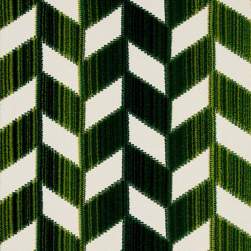 CHEVRON STRIÉ VELVET fabric EMERALD color by Schumacher