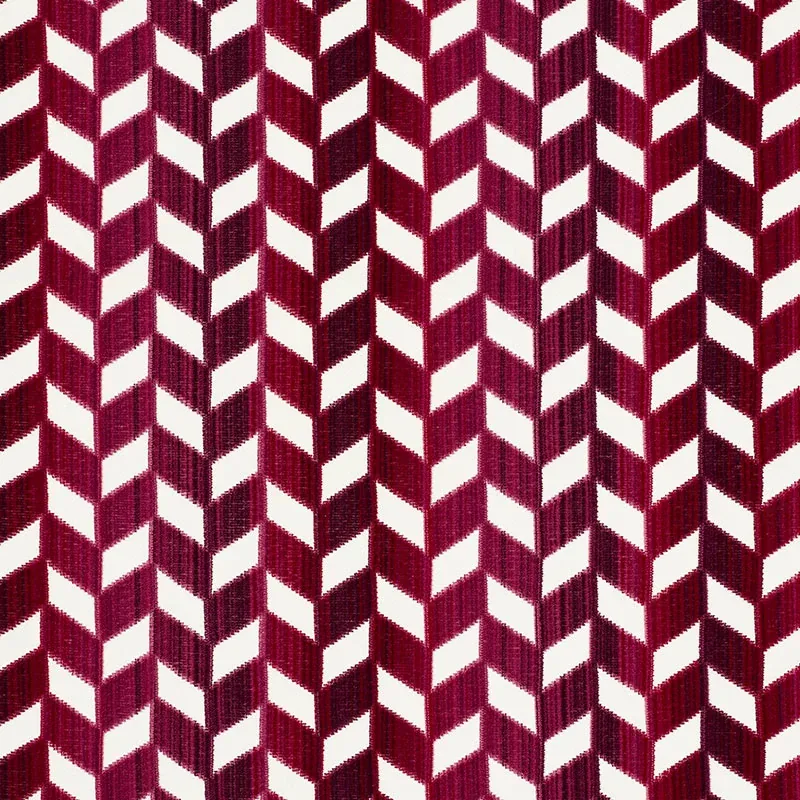 CHEVRON STRIÉ VELVET fabric GARNET color by Schumacher