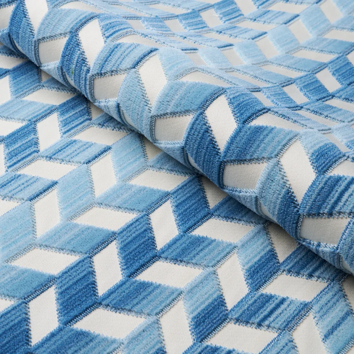CHEVRON STRIÉ VELVET fabric PORCELAIN color by Schumacher