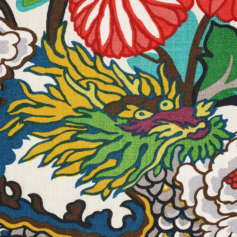CHIANG MAI DRAGON Fabric – ALABASTER | Schumacher | Wallpape CHIANG MAI DRAGON fabric ALABASTER color by Schumacher