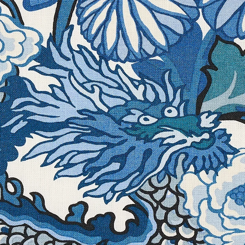 CHIANG MAI DRAGON Fabric – CHINA BLUE | Schumacher | Wallpap CHIANG MAI DRAGON fabric CHINA BLUE color by Schumacher