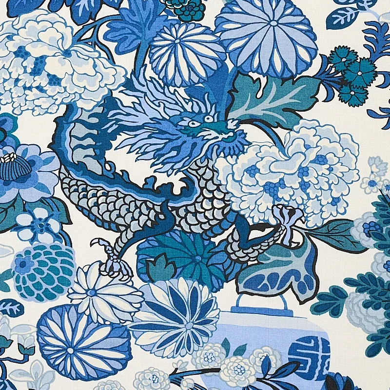 CHIANG MAI DRAGON fabric CHINA BLUE color by Schumacher