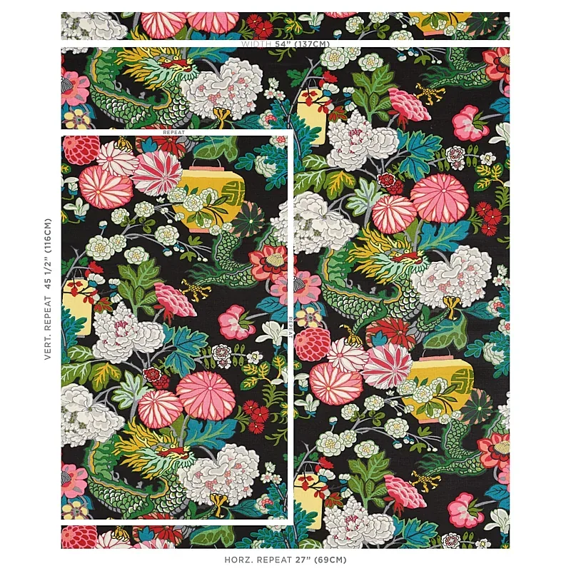 CHIANG MAI DRAGON fabric EBONY color by Schumacher