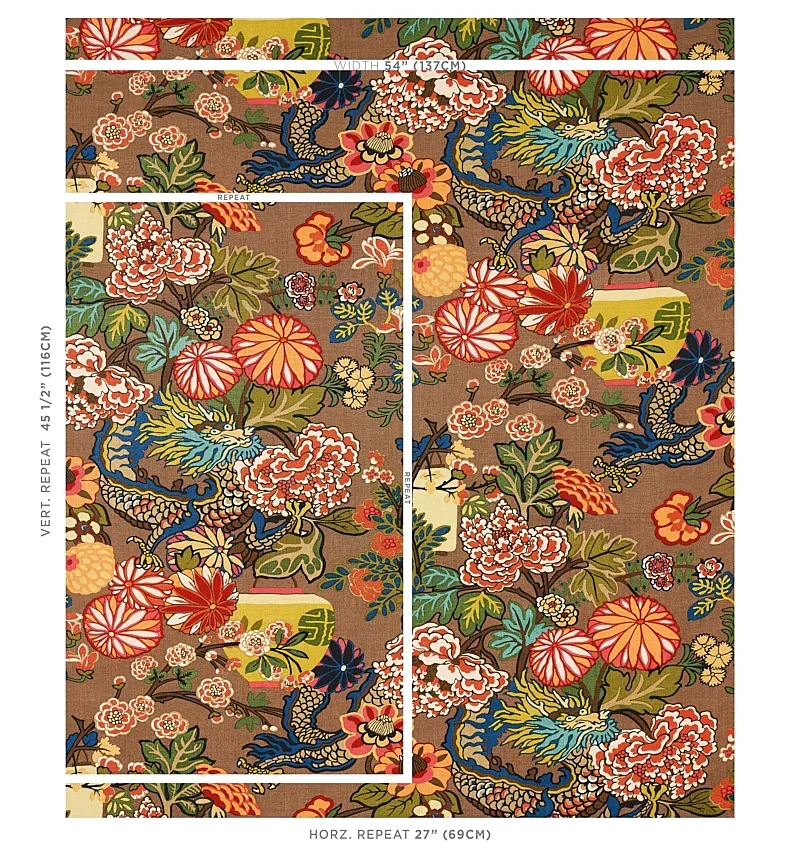 CHIANG MAI DRAGON Fabric – MOCHA | Schumacher | Wallpaper Tw CHIANG MAI DRAGON fabric MOCHA color by Schumacher