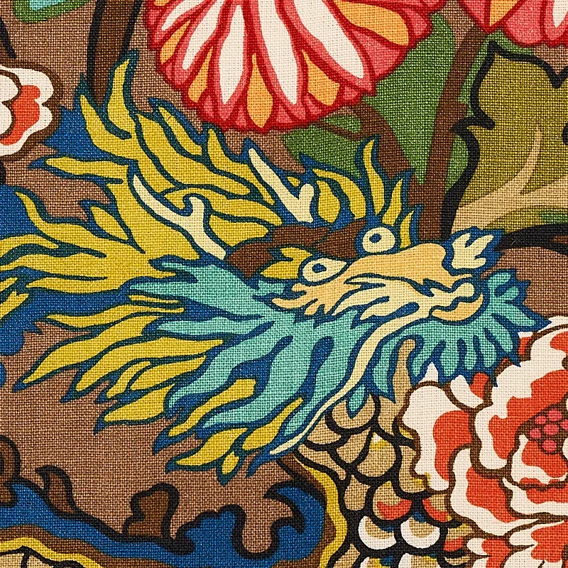 CHIANG MAI DRAGON Fabric – MOCHA | Schumacher | Wallpaper Tw CHIANG MAI DRAGON fabric MOCHA color by Schumacher