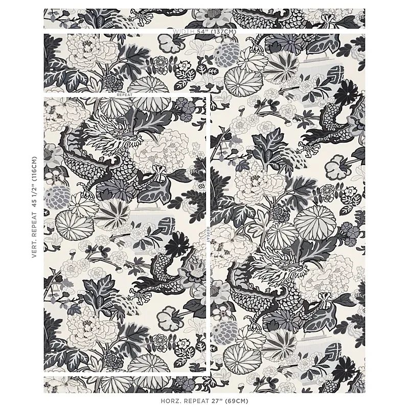 CHIANG MAI DRAGON Fabric – SMOKE | Schumacher | Wallpaper Tw CHIANG MAI DRAGON fabric SMOKE color by Schumacher