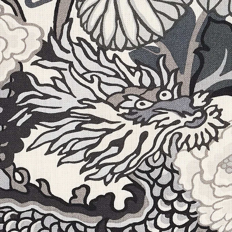 CHIANG MAI DRAGON Fabric – SMOKE | Schumacher | Wallpaper Tw CHIANG MAI DRAGON fabric SMOKE color by Schumacher