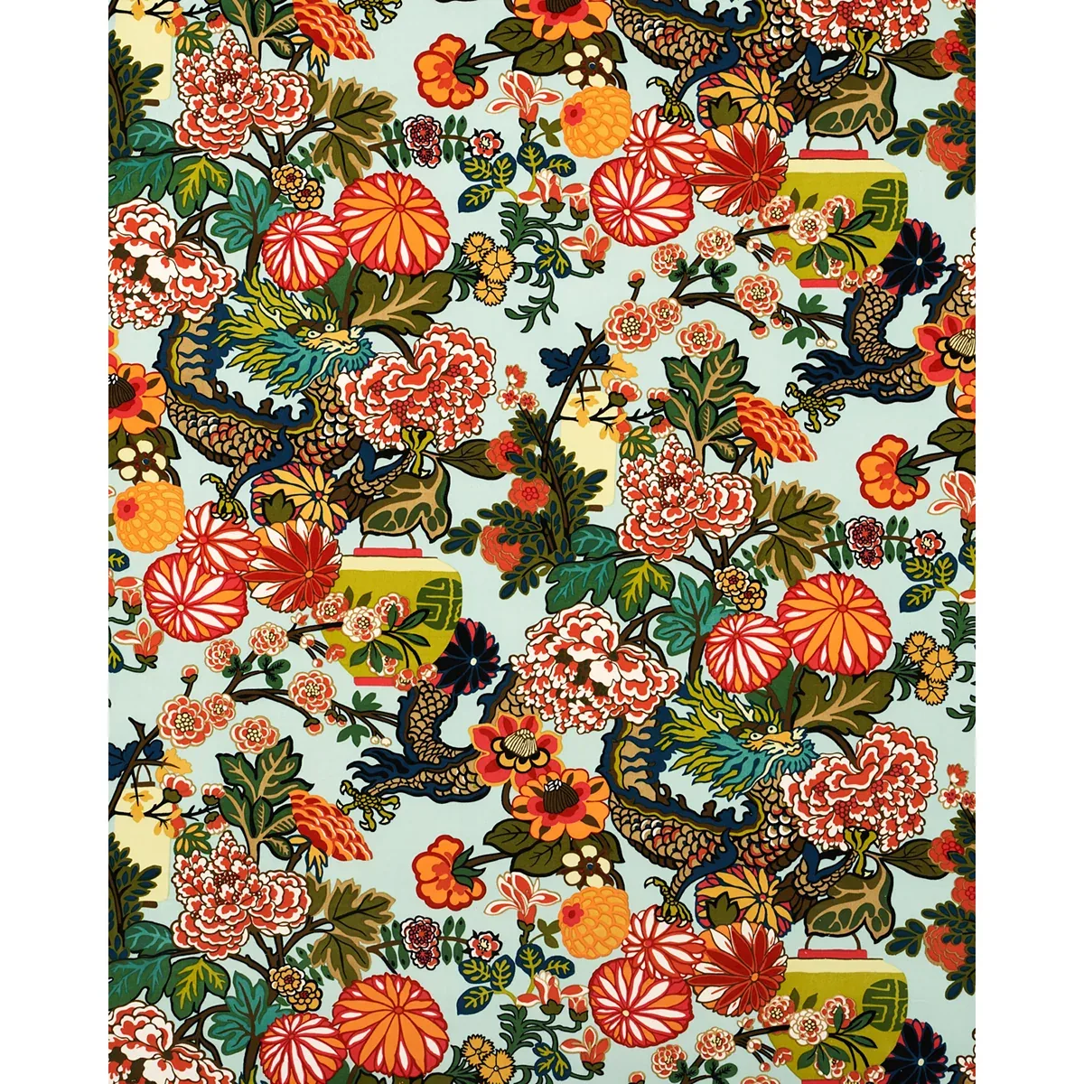CHIANG MAI DRAGON VELVET Fabric – AQUAMARINE | Schumacher | CHIANG MAI DRAGON VELVET fabric AQUAMARINE color by Schumacher
