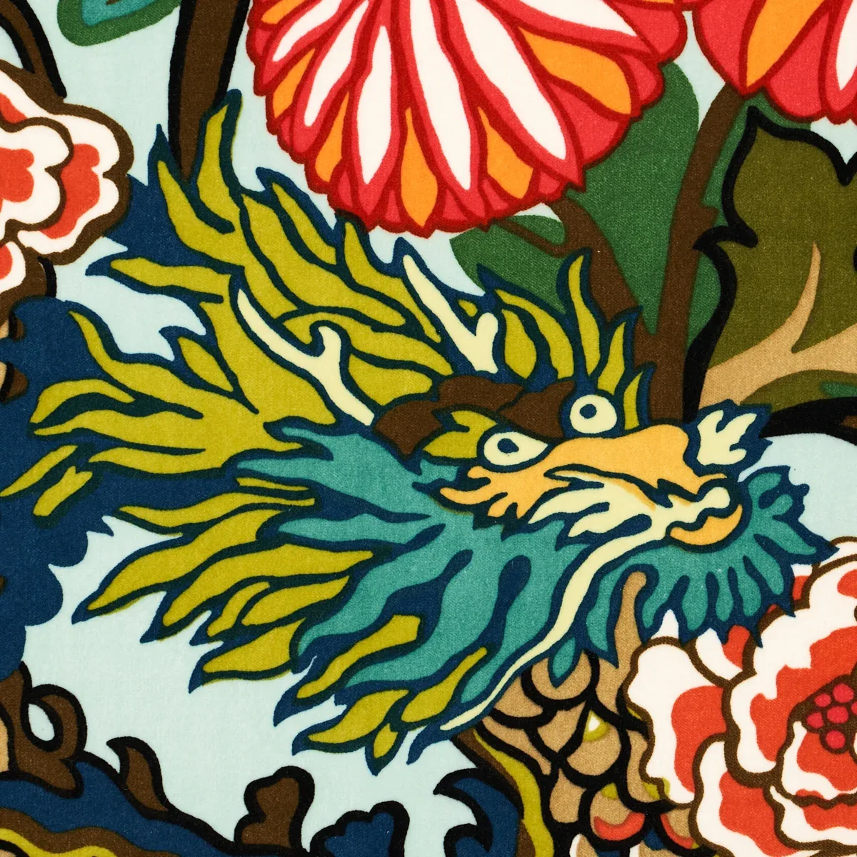 CHIANG MAI DRAGON VELVET Fabric – AQUAMARINE | Schumacher | CHIANG MAI DRAGON VELVET fabric AQUAMARINE color by Schumacher