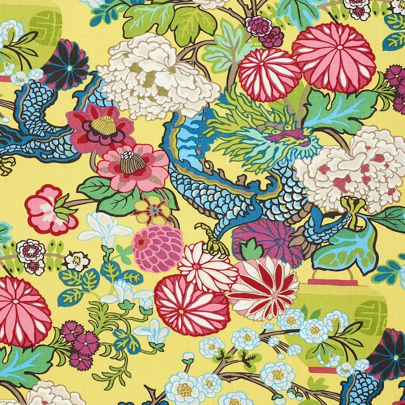 CHIANG MAI DRAGON fabric YELLOW color by Schumacher
