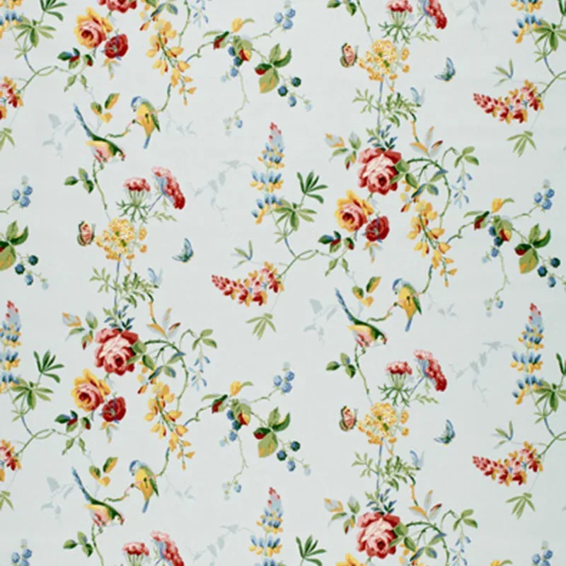 CHICKADEE FLORAL fabric SKY color by Schumacher