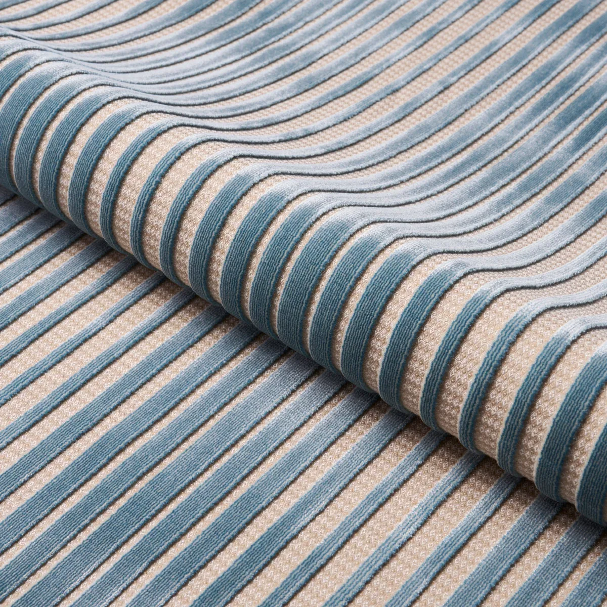 CHIMAY STRIPE VELVET fabric CIEL color by Schumacher