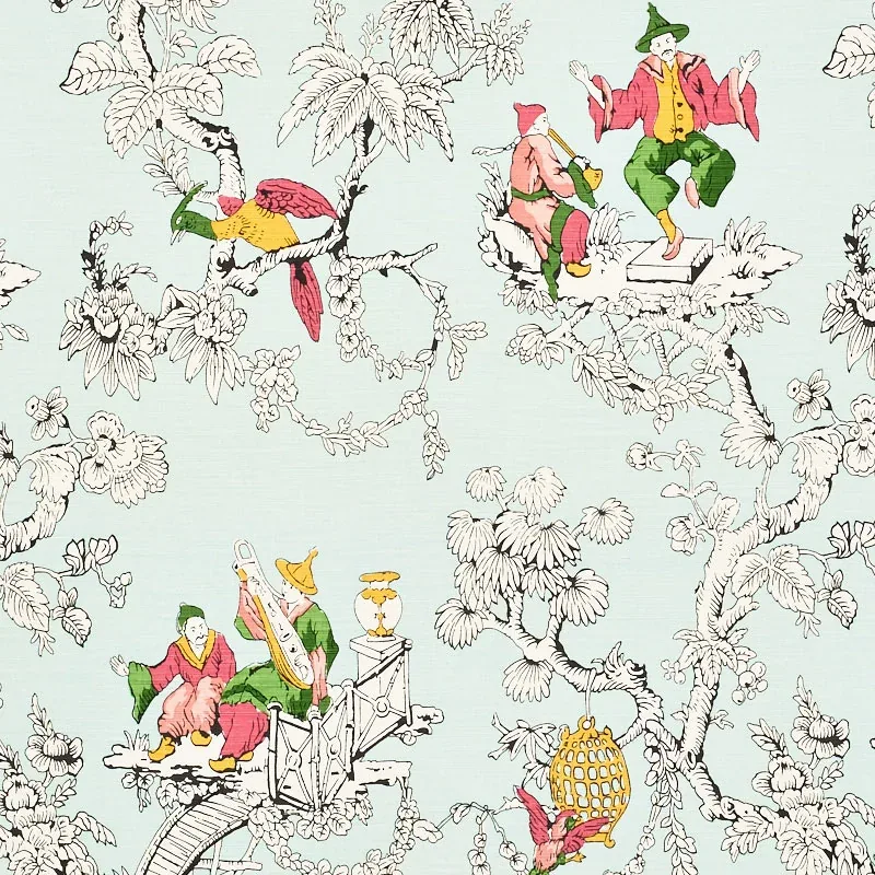 CHINOISERIE MODERNE fabric AQUA color by Schumacher