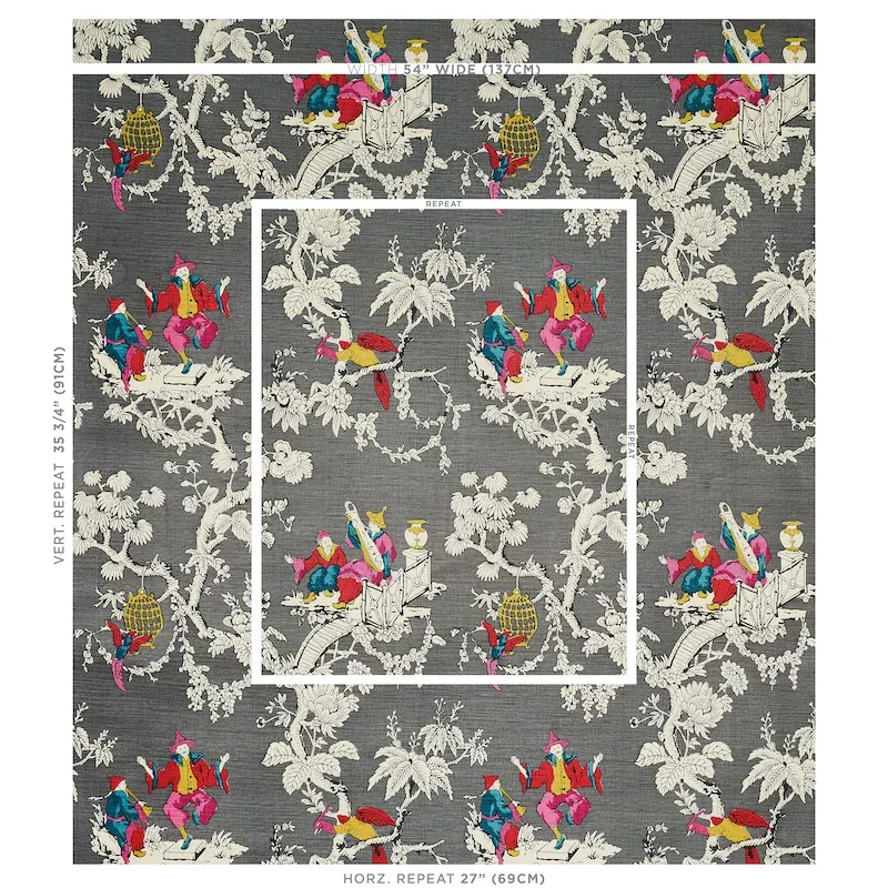 CHINOISERIE MODERNE Fabric – GRAPHITE | Schumacher | Wallpap CHINOISERIE MODERNE fabric GRAPHITE color by Schumacher