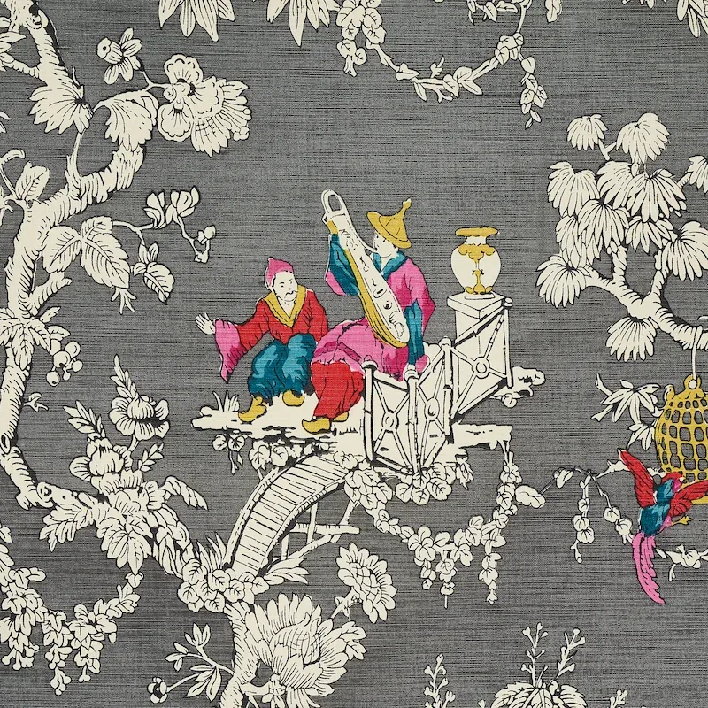 CHINOISERIE MODERNE Fabric – GRAPHITE | Schumacher | Wallpap CHINOISERIE MODERNE fabric GRAPHITE color by Schumacher
