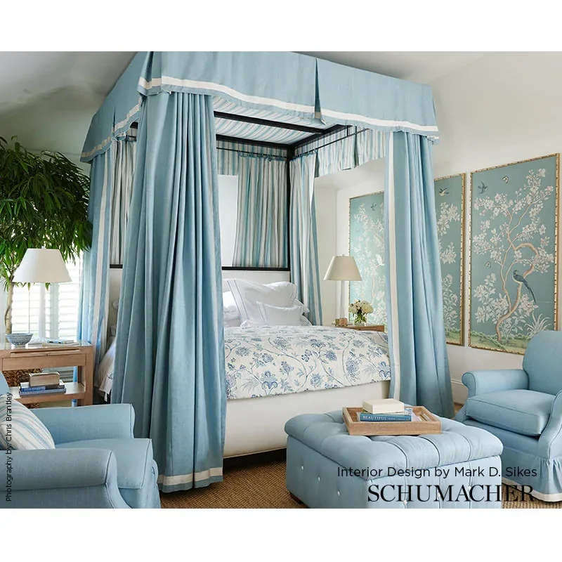 CHINOISERIE VINE fabric CHINA BLUE color by Schumacher