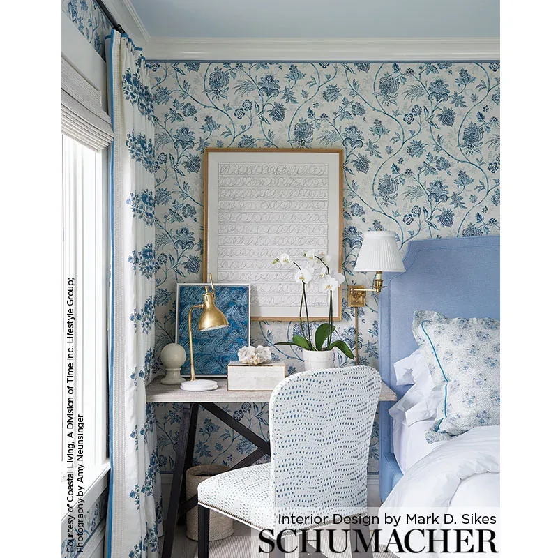 CHINOISERIE VINE Fabric – COBALT | Schumacher | Wallpaper Tw CHINOISERIE VINE fabric COBALT color by Schumacher