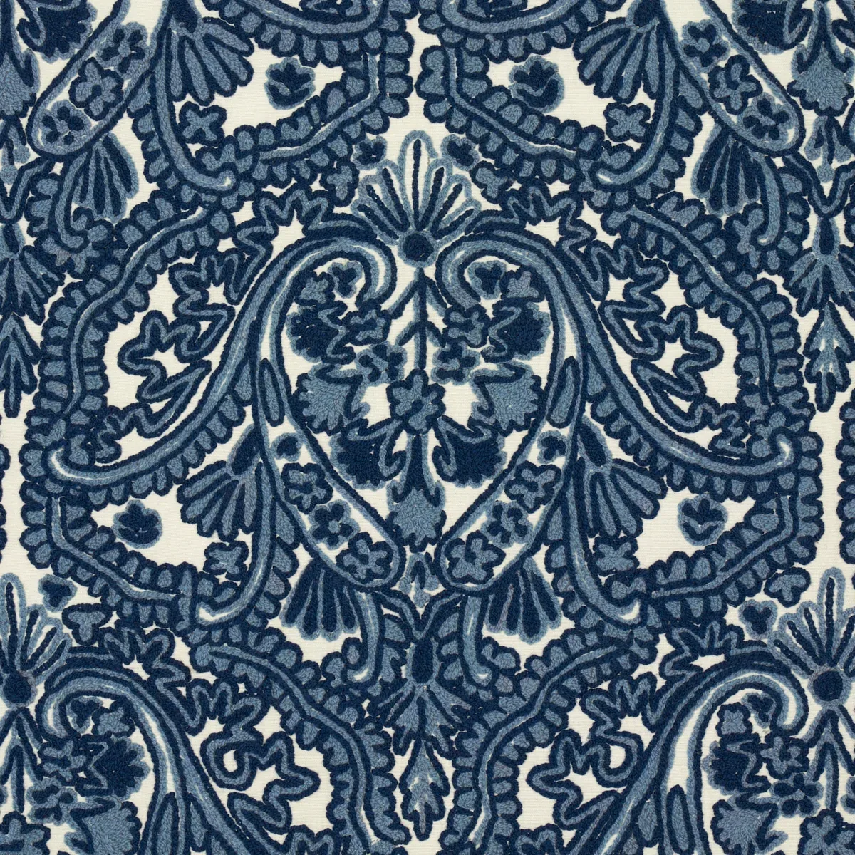 Claremont Crewel Embroidery Fabric – DELFT | Schumacher | Wa Claremont Crewel Embroidery fabric DELFT color by Schumacher