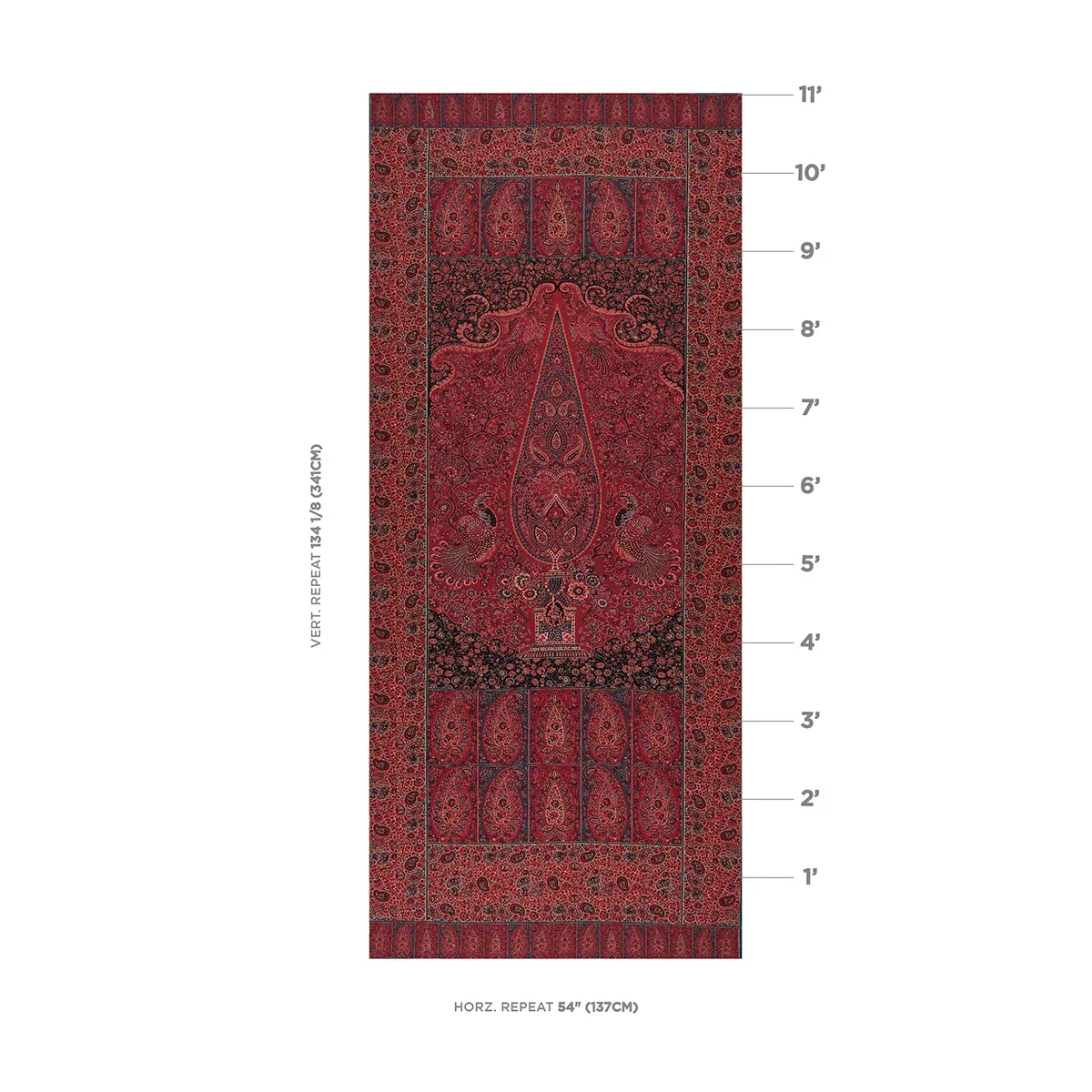 COLMERY PAISLEY PANEL fabric ROUGE color by Schumacher