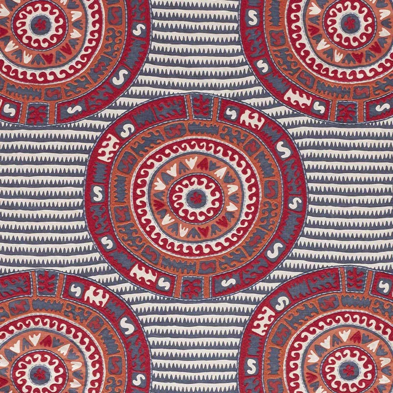 CORFU fabric NAVY MULTI color by Schumacher