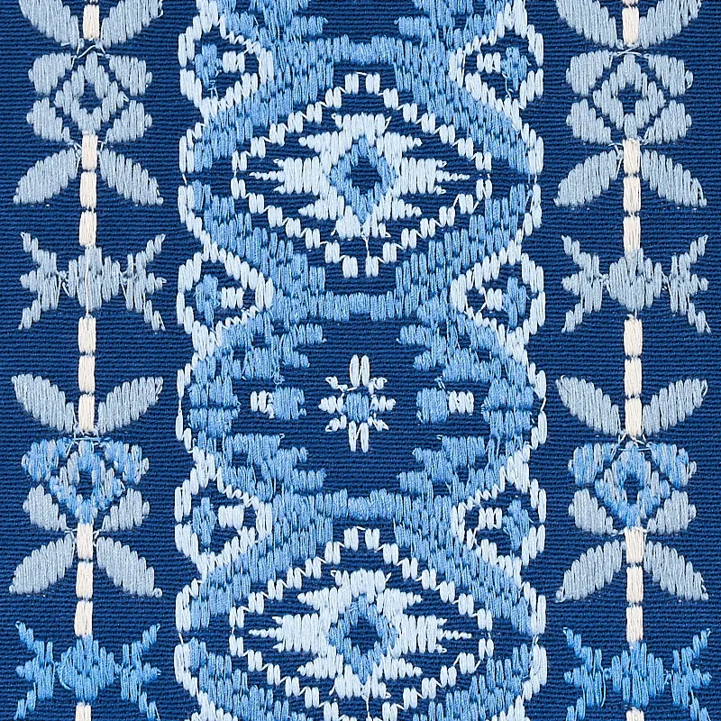 COSIMA EMBROIDERY Fabric – BLUE MULTI | Schumacher | Wallpap COSIMA EMBROIDERY fabric BLUE MULTI color by Schumacher