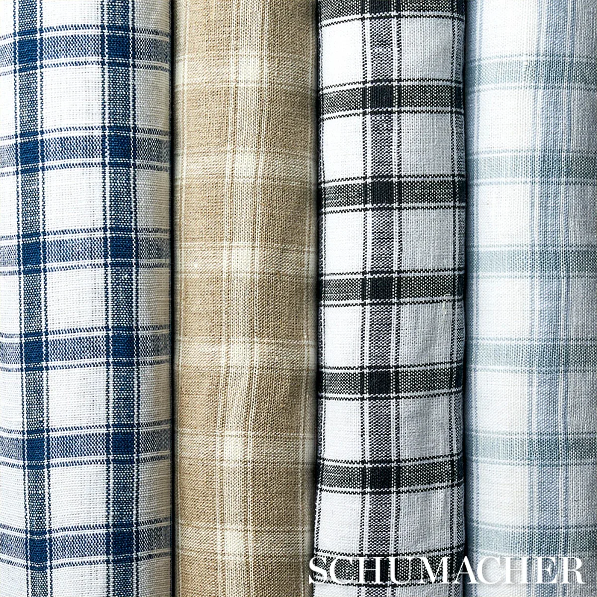 CRAWFORD LINEN CHECK fabric BASALT color by Schumacher