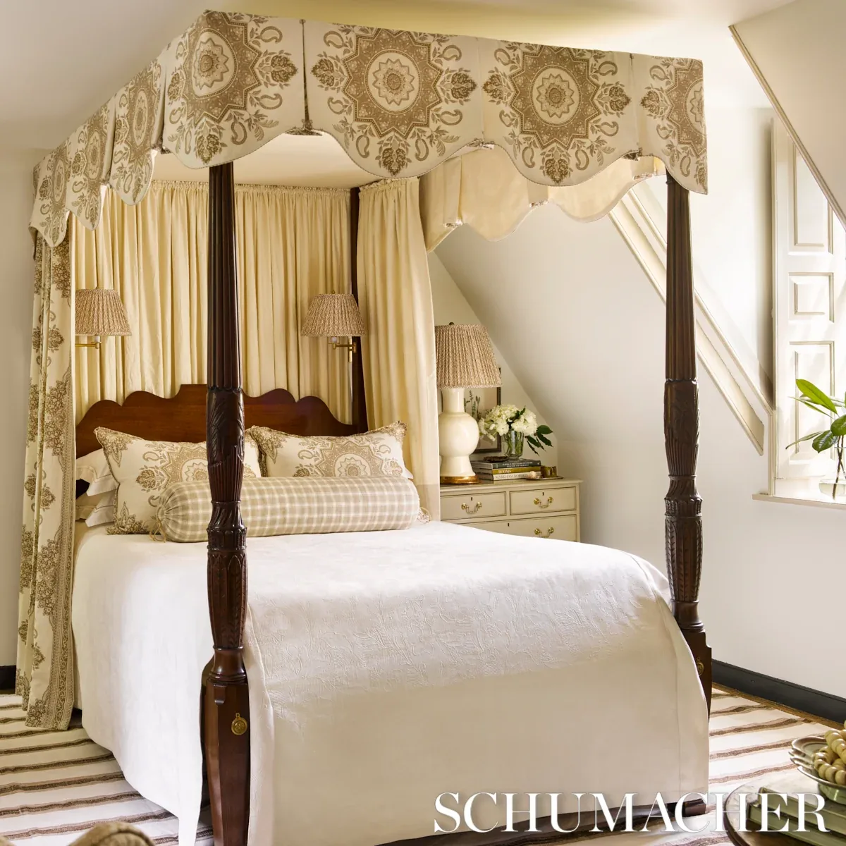 CRAWFORD LINEN CHECK fabric FLAX color by Schumacher