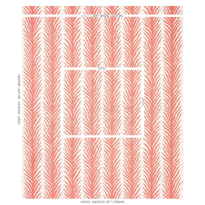 Creeping Fern Print fabric CORAL color by Schumacher
