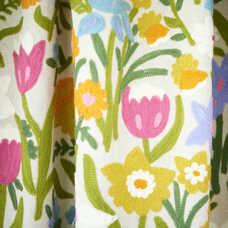 CREWEL GARDEN Fabric – MULTI | Schumacher | Wallpaper Twins CREWEL GARDEN fabric MULTI color by Schumacher