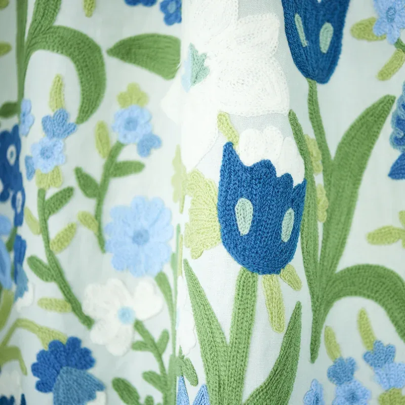 CREWEL GARDEN fabric SKY color by Schumacher