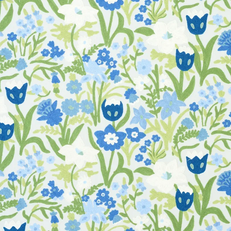CREWEL GARDEN fabric SKY color by Schumacher